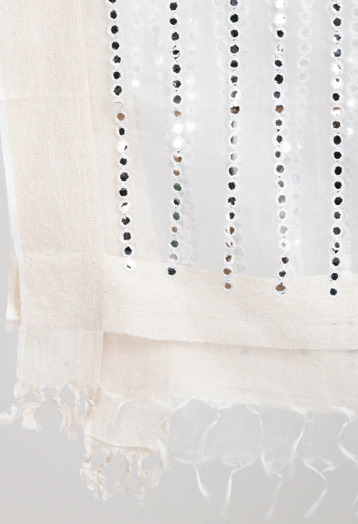 Women's Orgenza Mirror Stripe Thread Work White Dupatta