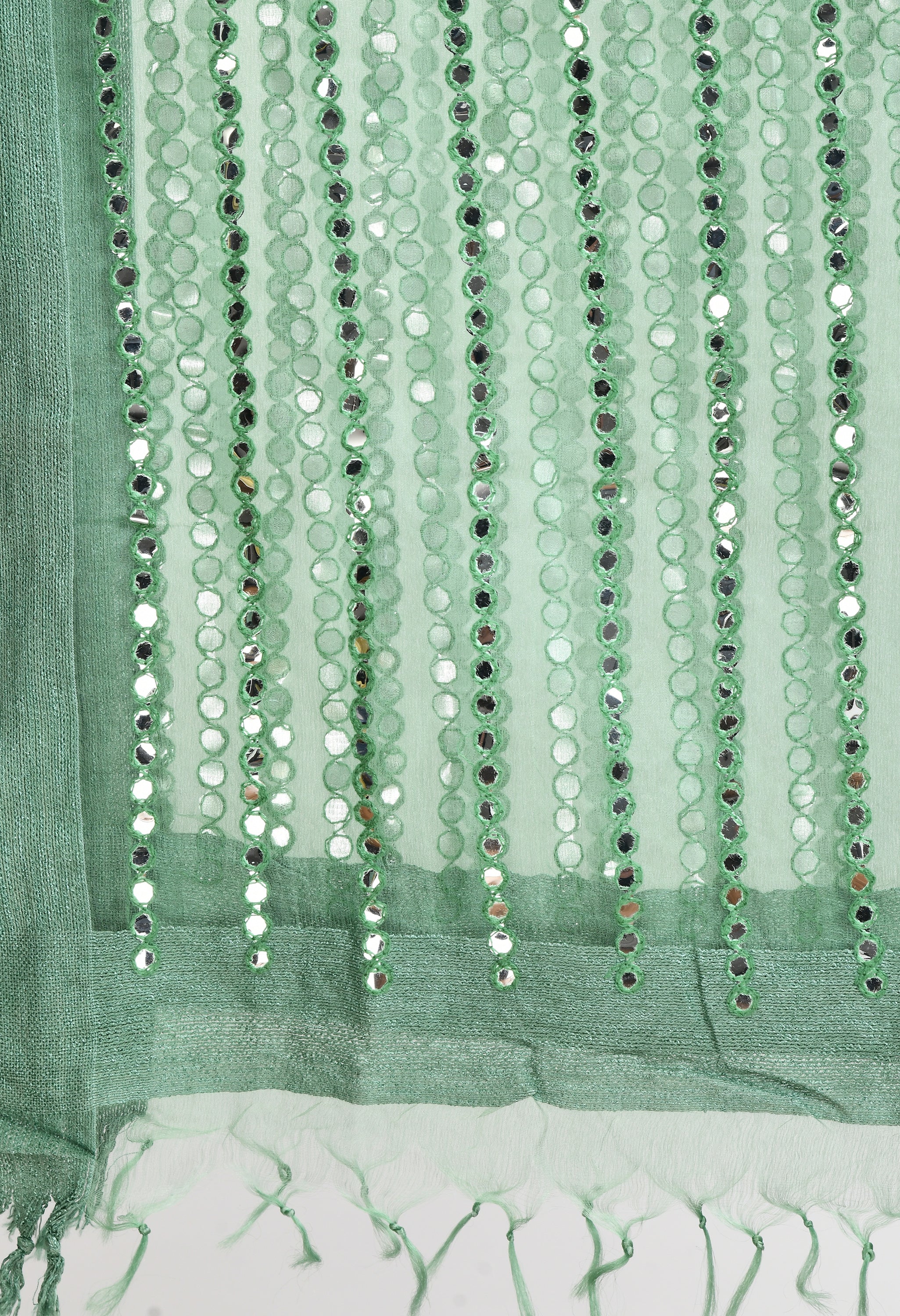 Women's Orgenza Mirror Stripe Thread Work Pista Green Dupatta - Moeza