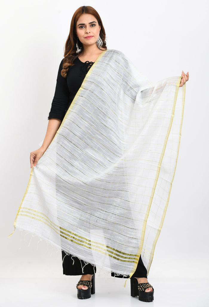 Women's Cotton Zari Box White Dupatta