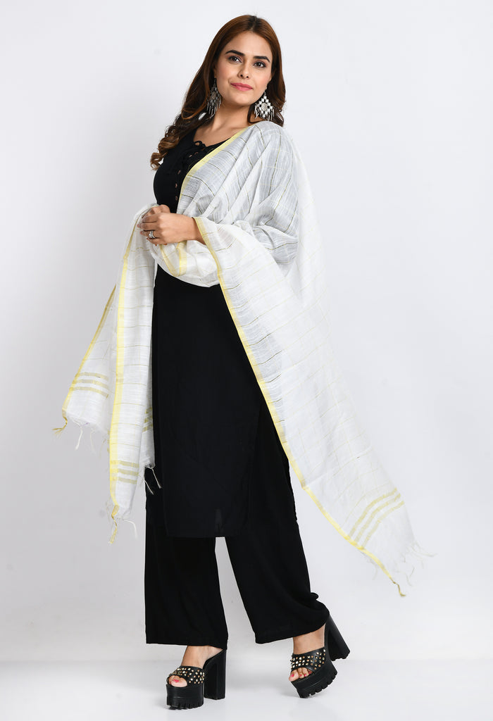 Women's Cotton Zari Box White Dupatta
