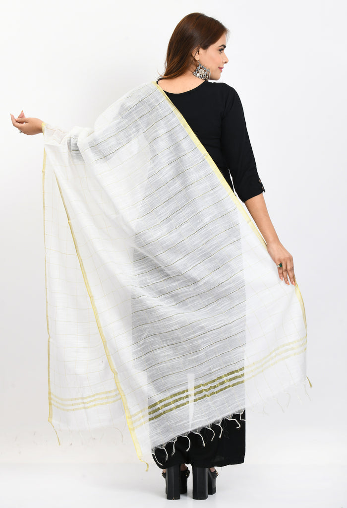Women's Cotton Zari Box White Dupatta
