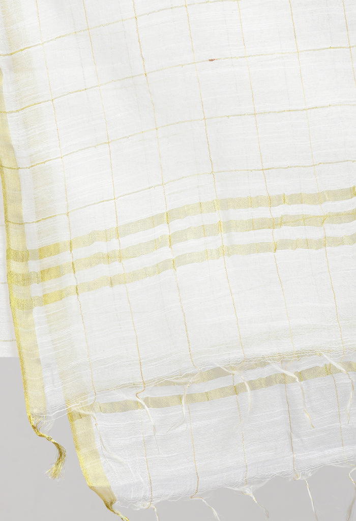Women's Cotton Zari Box White Dupatta