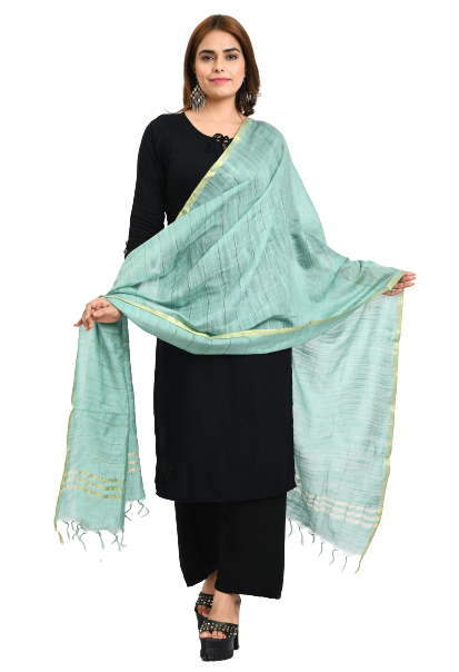 Women's Cotton Zari Box Pista Green Dupatta