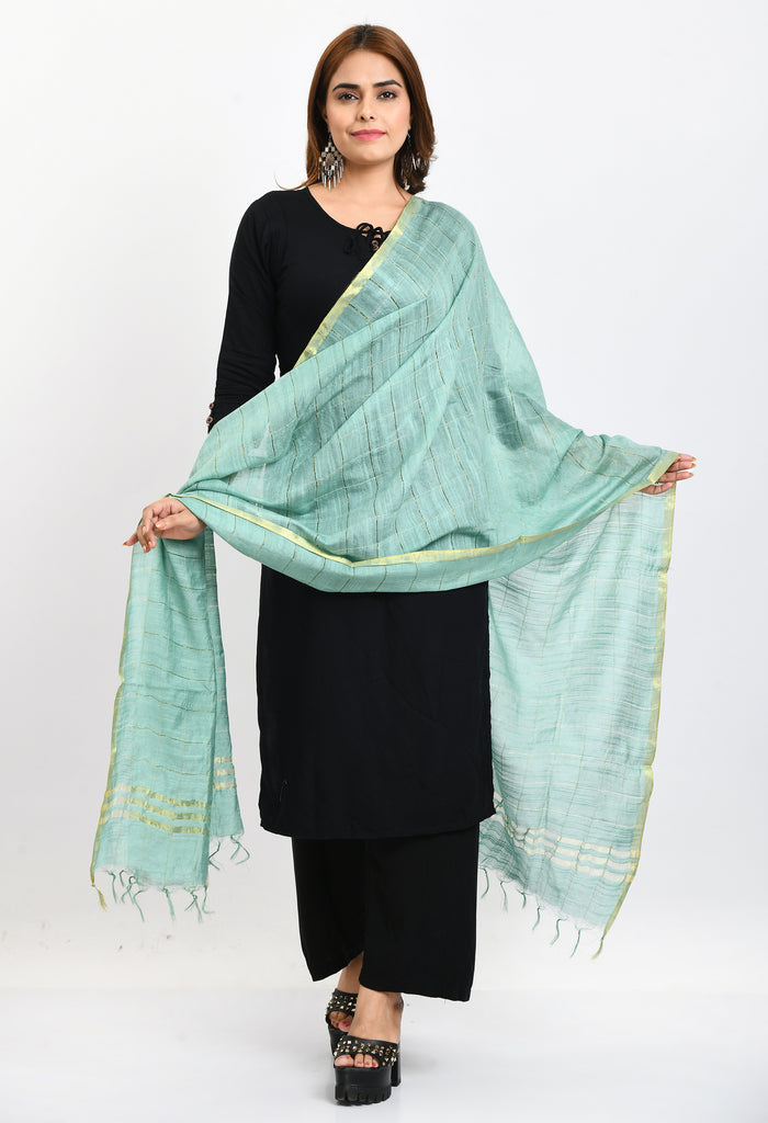 Women's Cotton Zari Box Pista Green Dupatta