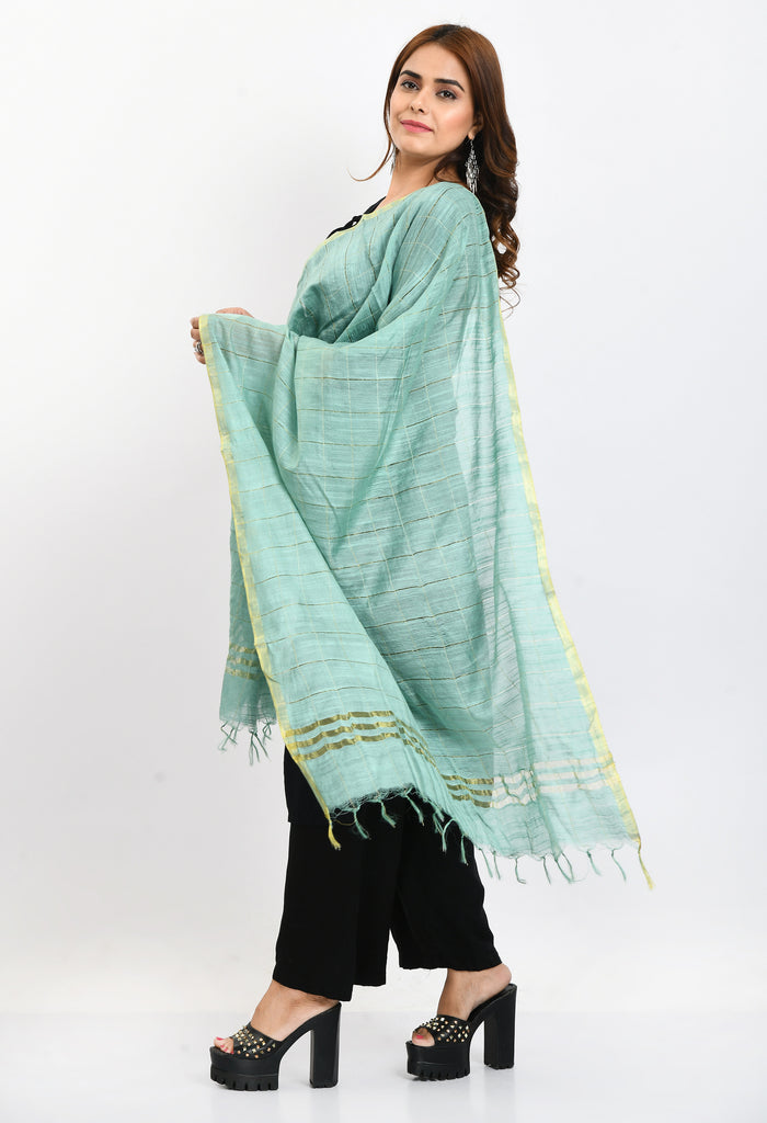Women's Cotton Zari Box Pista Green Dupatta