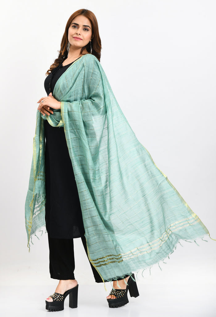 Women's Cotton Zari Box Pista Green Dupatta