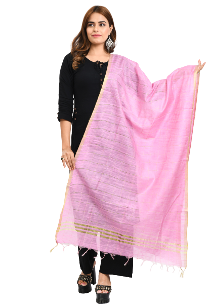 Women's Cotton Zari Box Baby Pink Dupatta