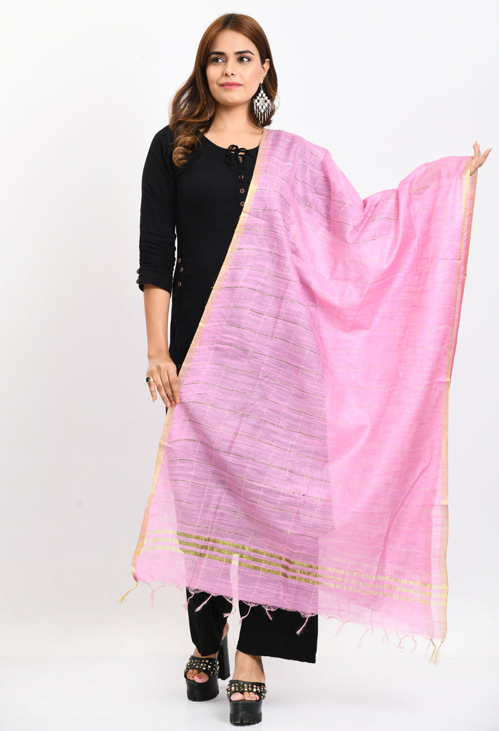 Women's Cotton Zari Box Baby Pink Dupatta