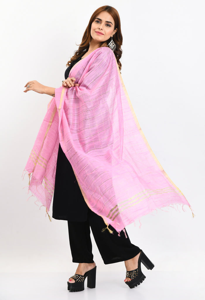 Women's Cotton Zari Box Baby Pink Dupatta