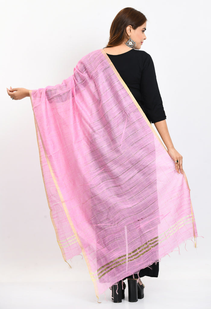 Women's Cotton Zari Box Baby Pink Dupatta