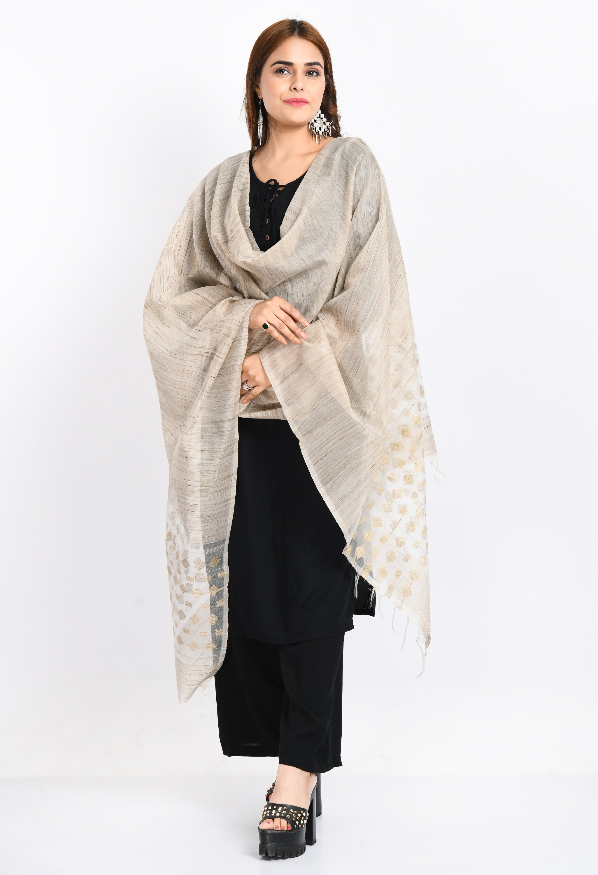 Women's Banarsi Cotton Woven Design Beige Dupatta - Moeza