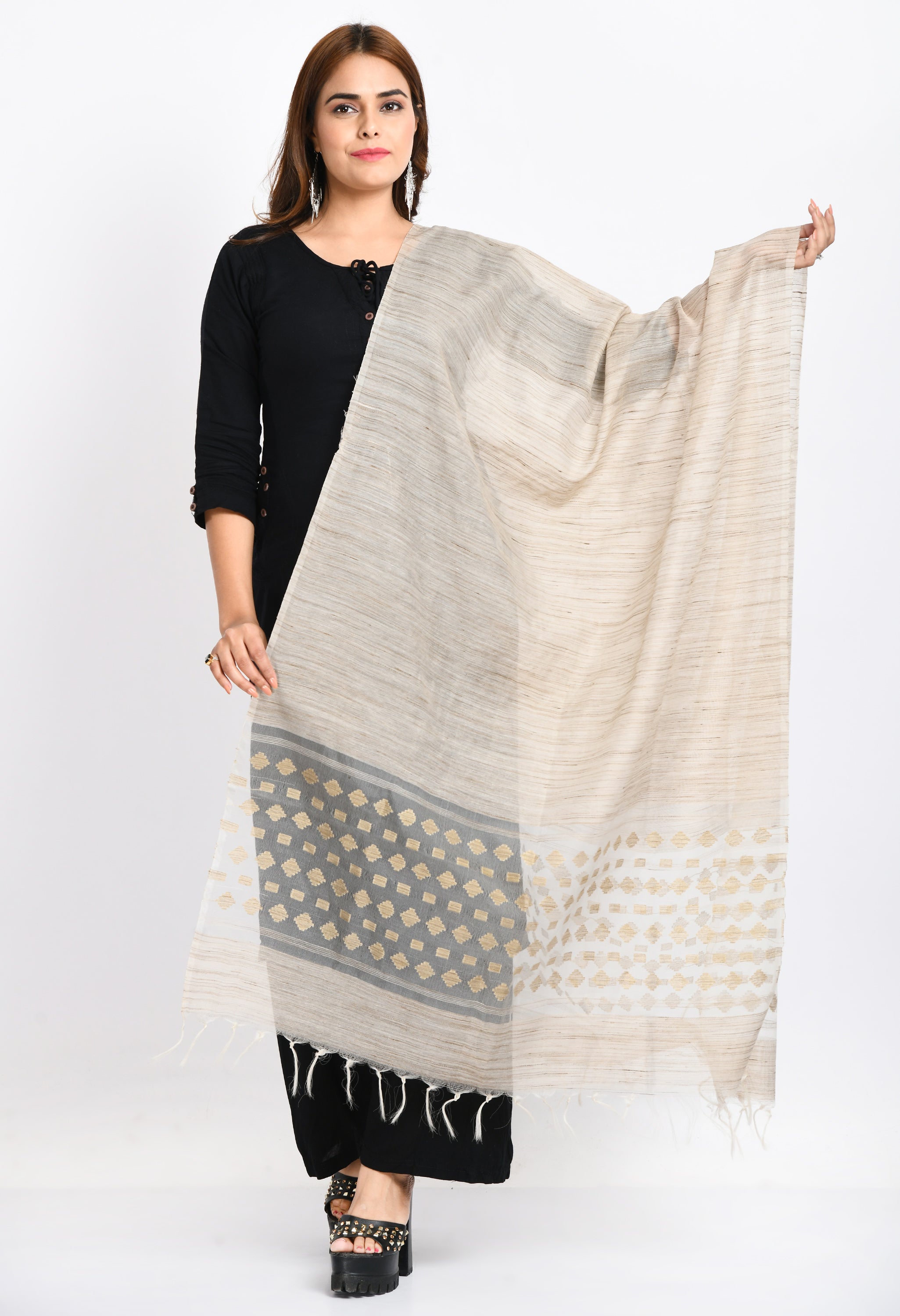 Women's Banarsi Cotton Woven Design Beige Dupatta - Moeza