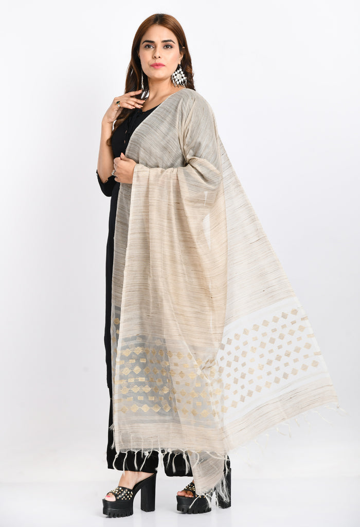 Women's Banarsi Cotton Woven Design Beige Dupatta