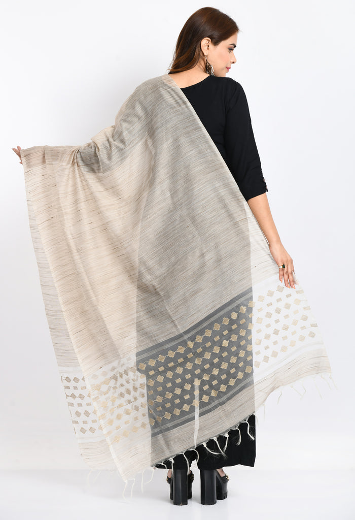 Women's Banarsi Cotton Woven Design Beige Dupatta
