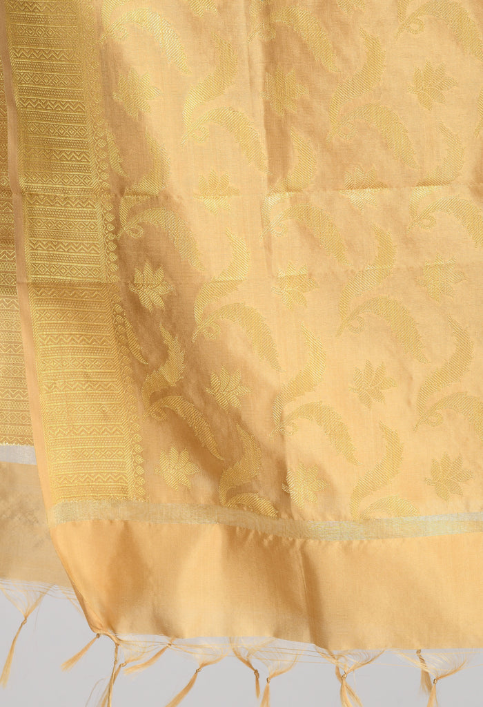 Women's Banarsi Silk Floral Woven Design Golden Dupatta