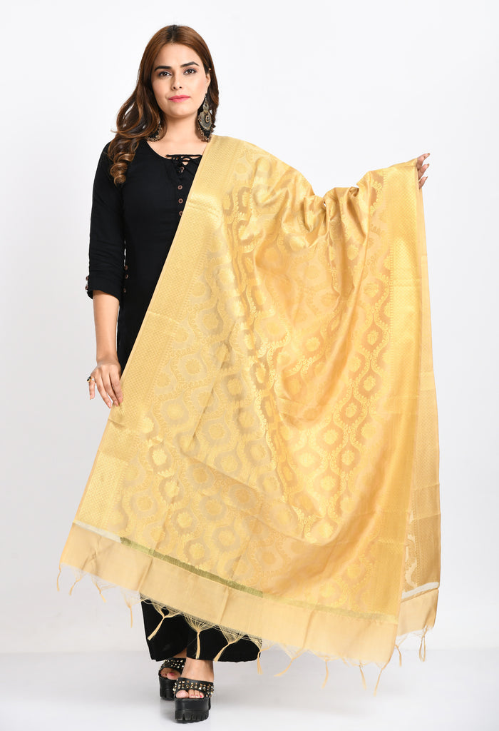 Women's Banarsi Silk All Over  Woven Design Golden Dupatta