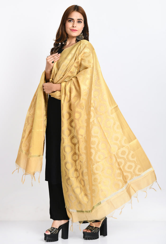 Women's Banarsi Silk All Over  Woven Design Golden Dupatta