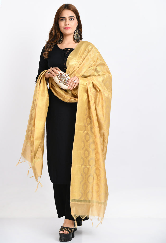 Women's Banarsi Silk All Over  Woven Design Golden Dupatta