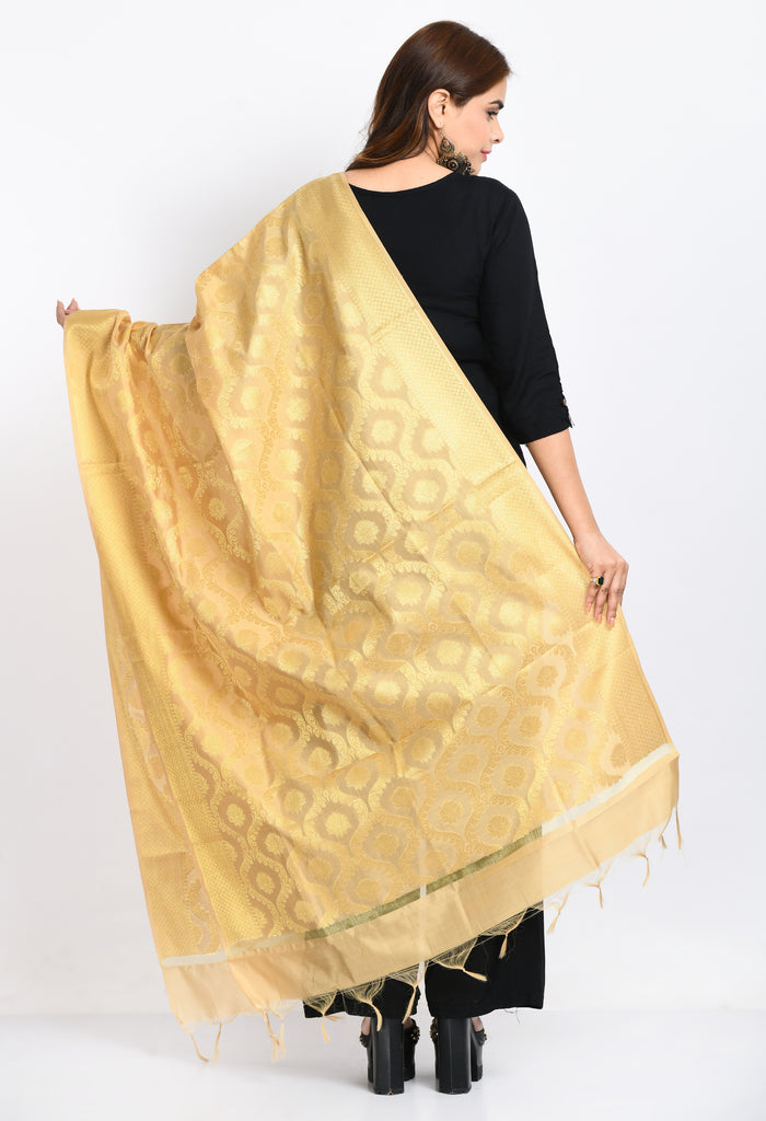 Women's Banarsi Silk All Over  Woven Design Golden Dupatta
