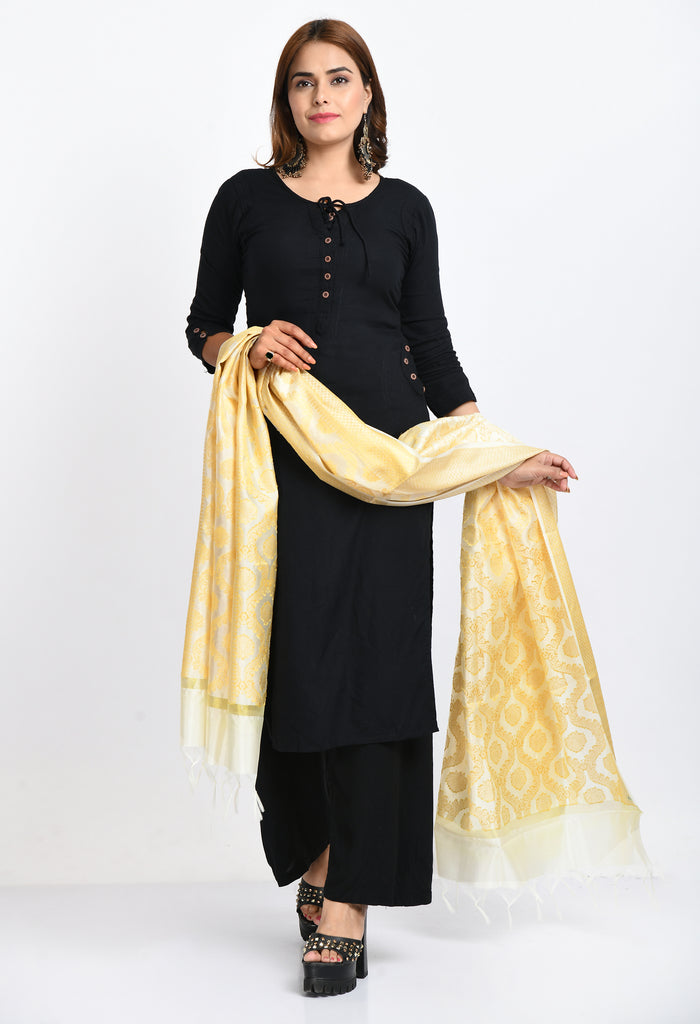 Women's Banarsi Silk All Over  Woven Design Cream Dupatta