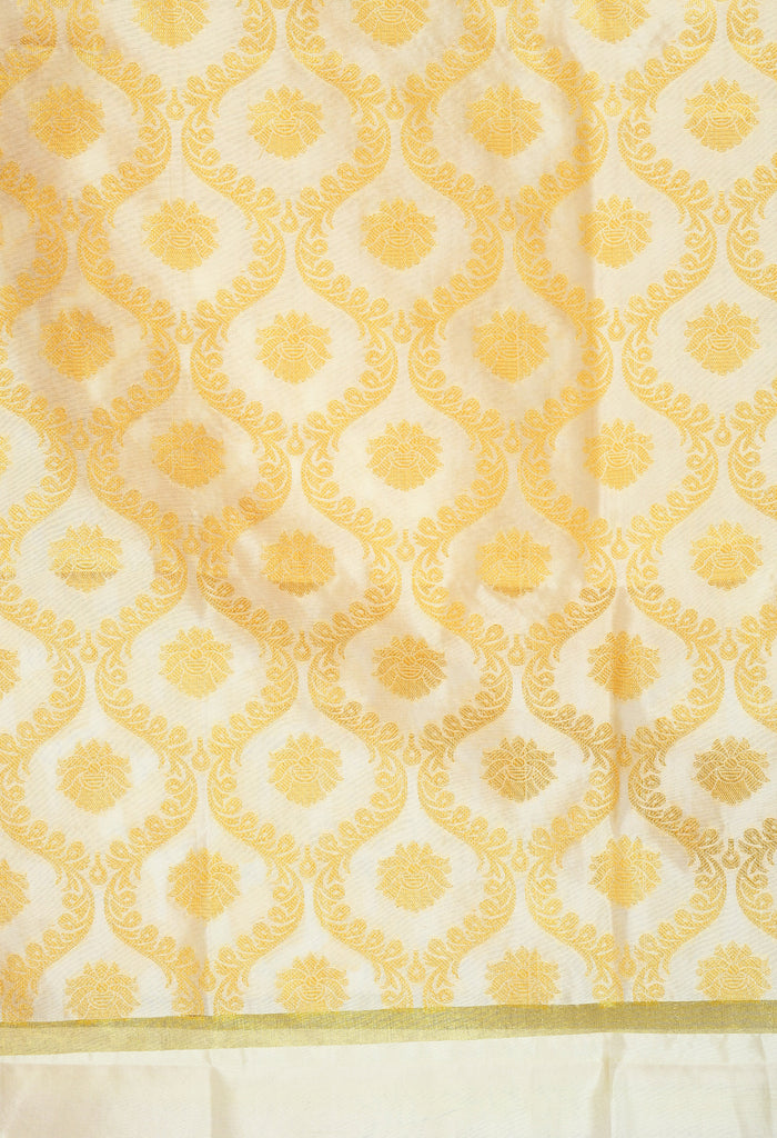 Women's Banarsi Silk All Over  Woven Design Cream Dupatta