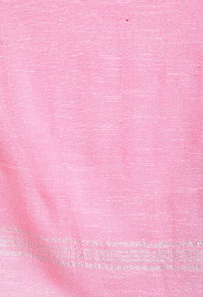 Women's Linen Cotton Silver Border Baby Pink Dupatta