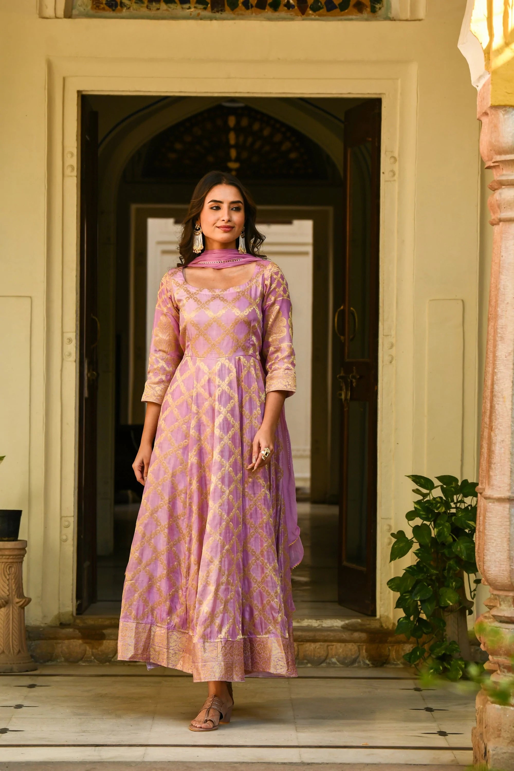 Women's Purple Anarkali Suit - (3Pcs) - Saras The Label