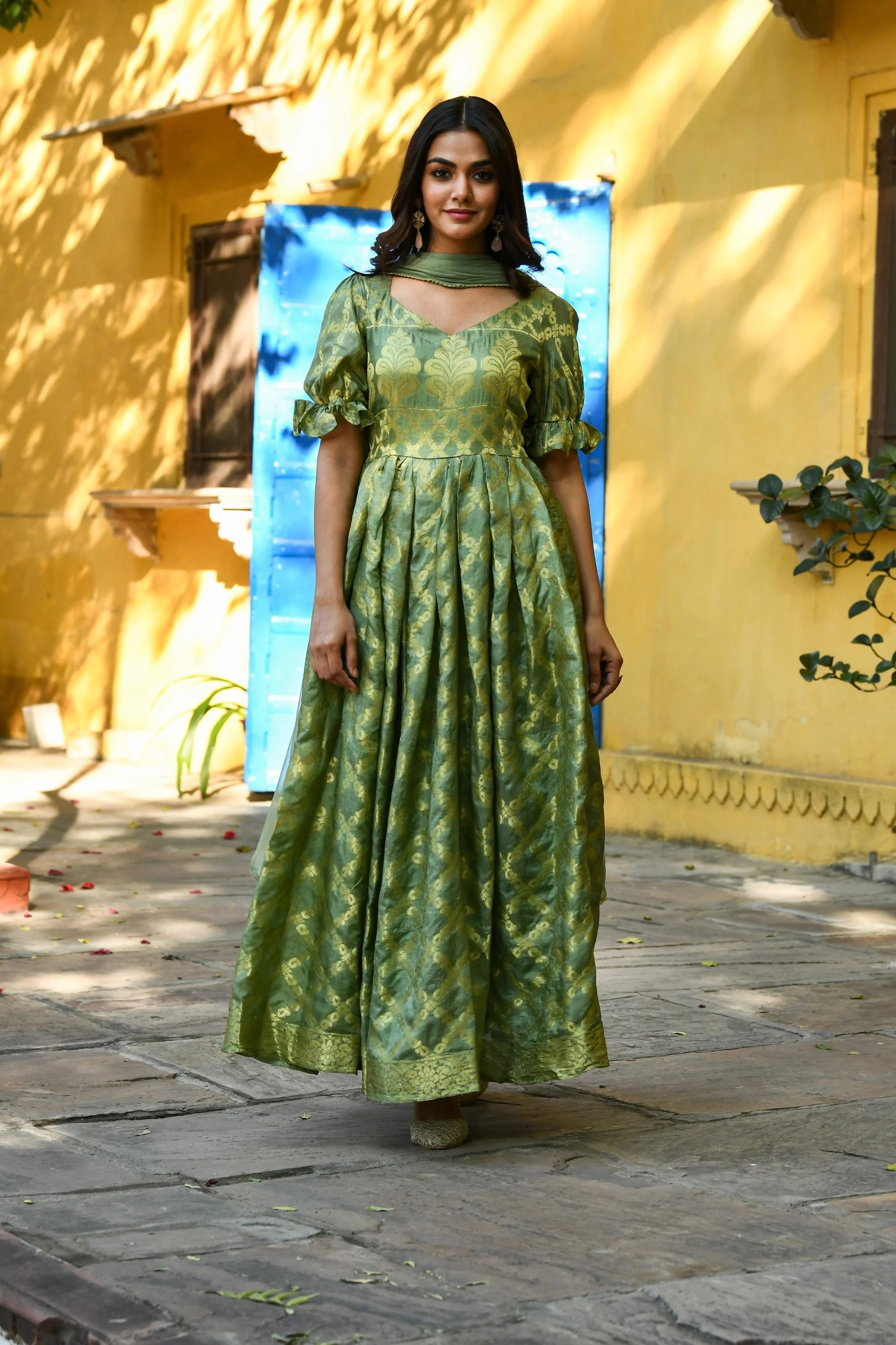 Women's Green Anarkali Gown Set - (2Pcs) - Saras The Label