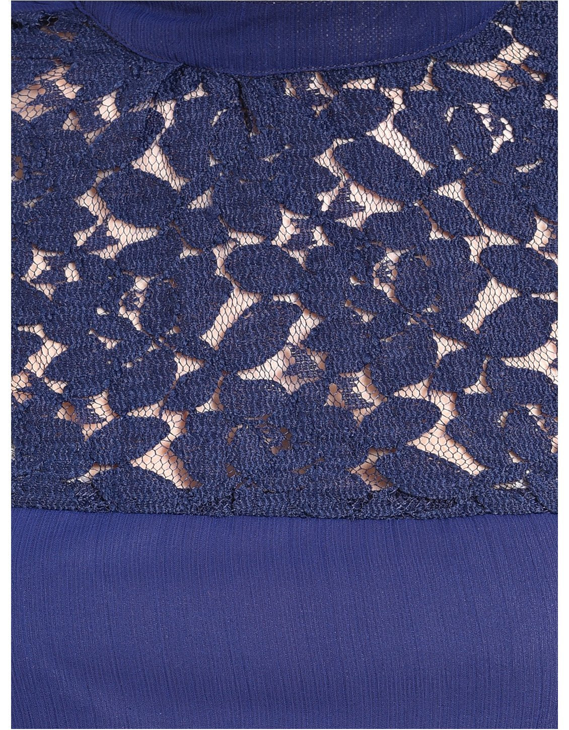 Women's Blue Printed 3/4 Sleeve Round Crepe Casual Top - Myshka