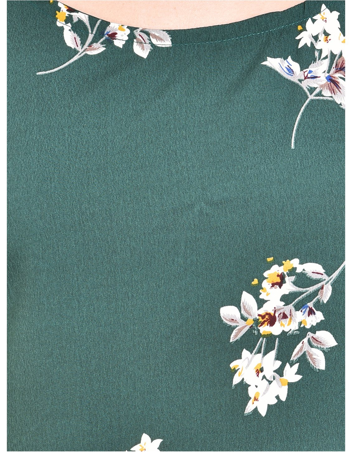 Women's Green Printed 3/4 Sleeve Round Crepe Casual Top - Myshka