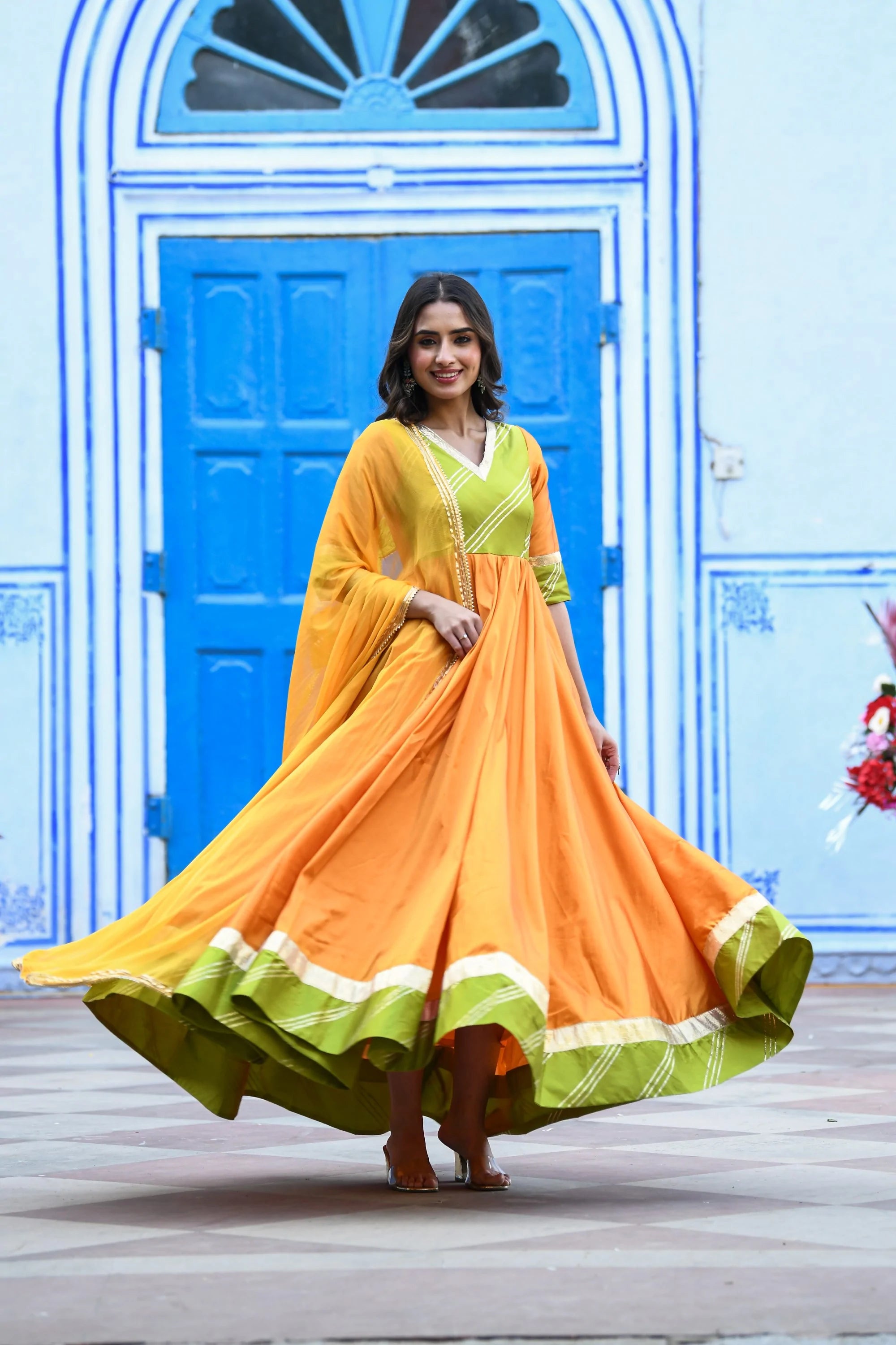 Women's Yellow Anarkali Gown With Dupatta - (2Pcs) - Saras The Label
