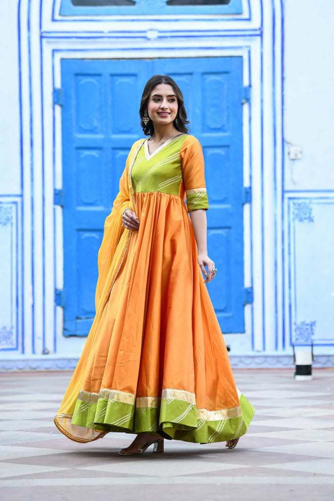 Women's Yellow Anarkali Gown With Dupatta - (2Pcs)