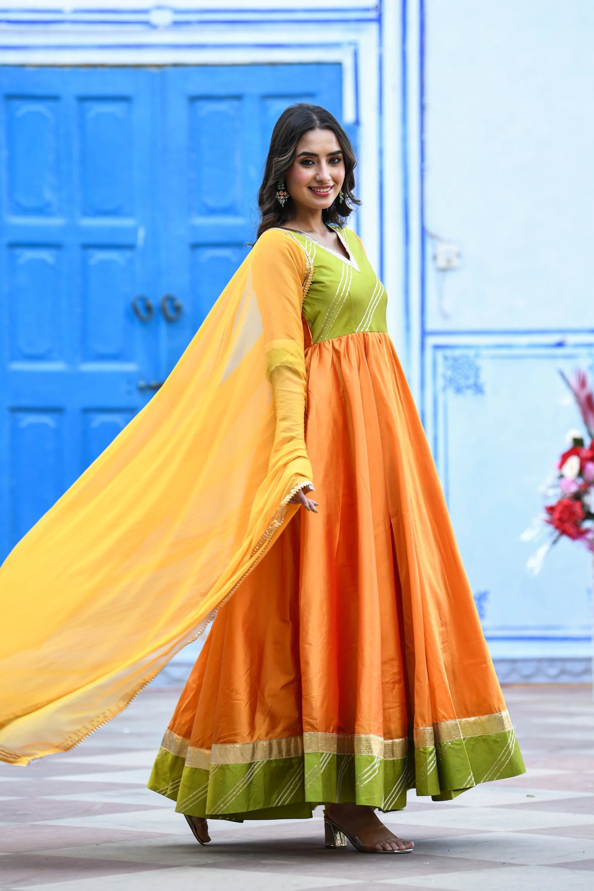 Women's Yellow Anarkali Gown With Dupatta - (2Pcs) - Saras The Label