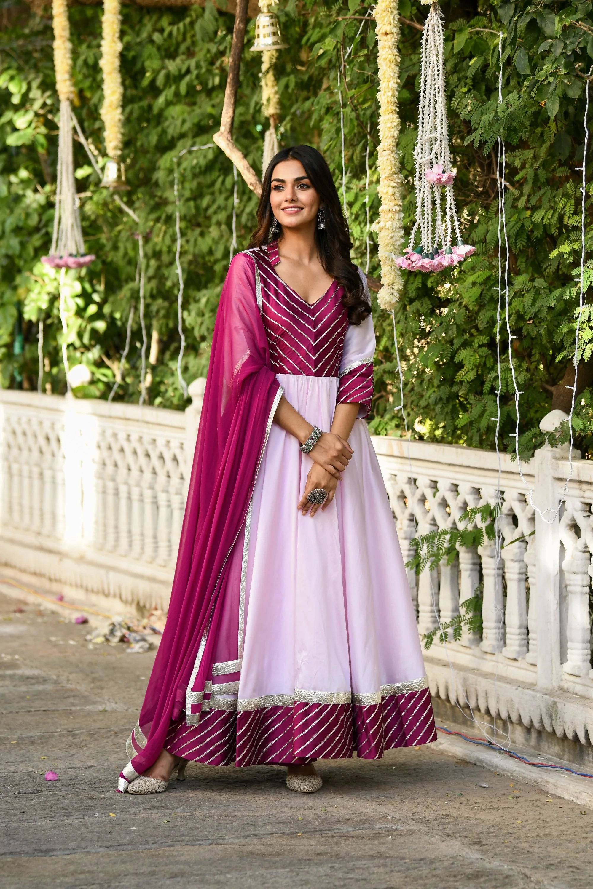 Women's Pink Anarkali Gown With Dupatta - (2Pcs) - Saras The Label