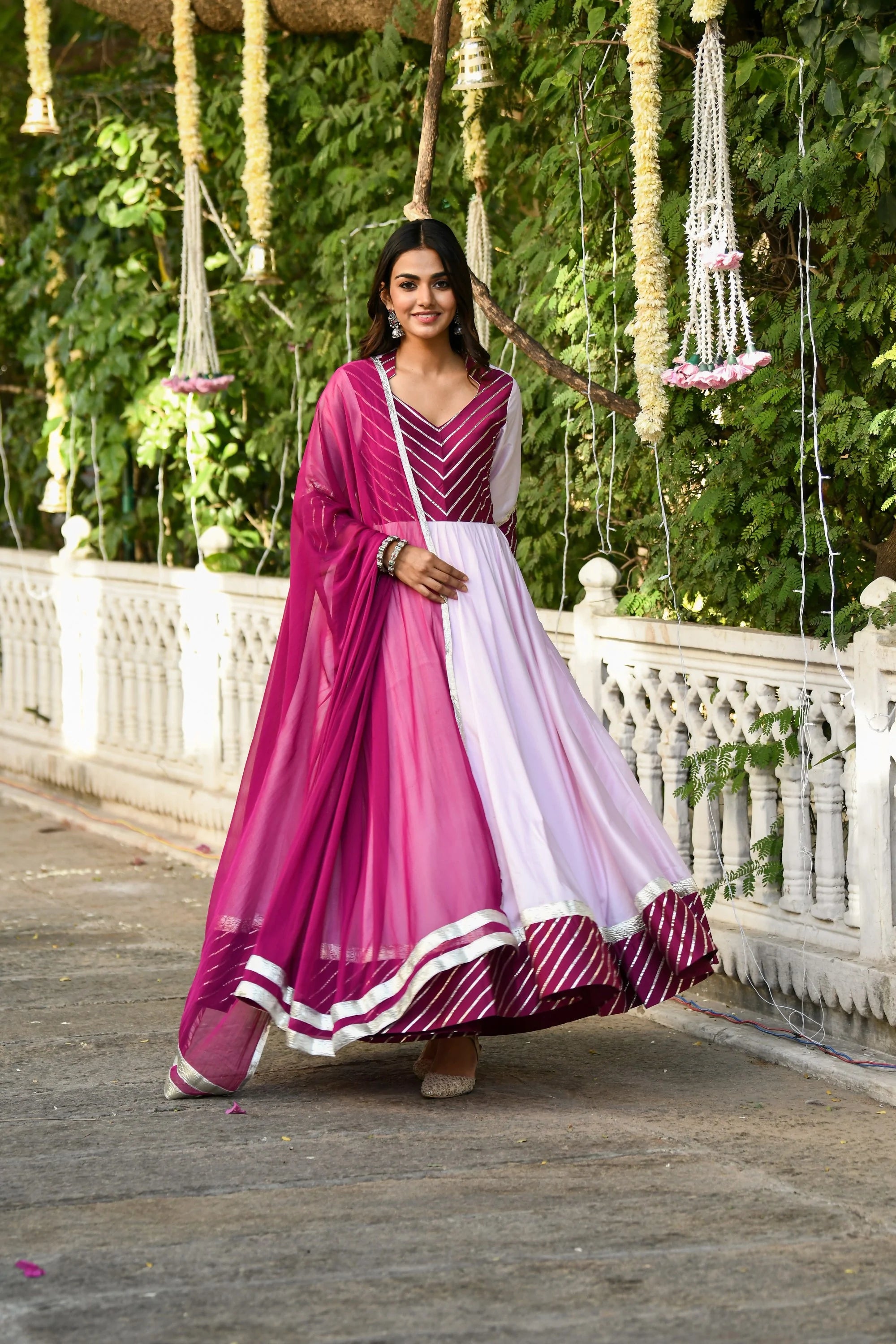 Women's Pink Anarkali Gown With Dupatta - (2Pcs) - Saras The Label