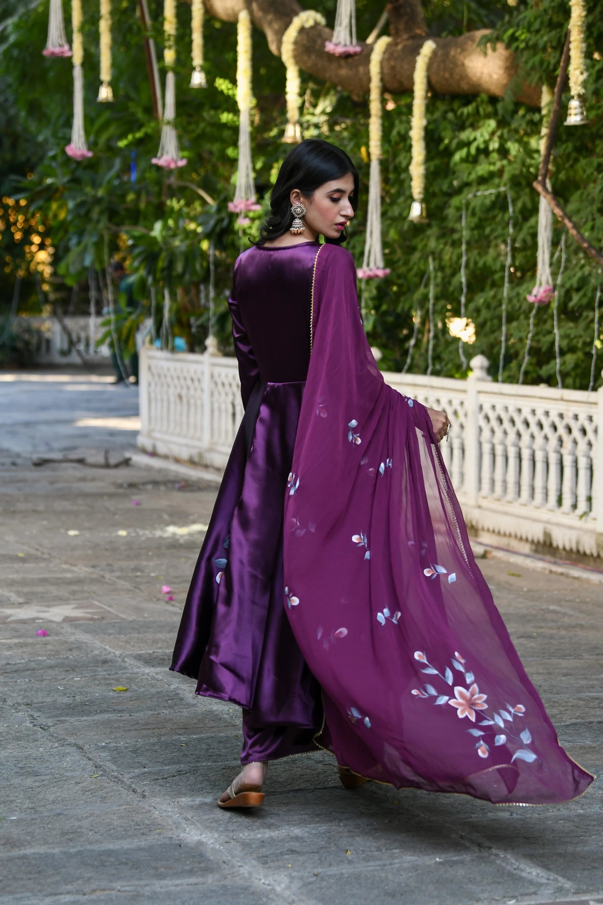 Women's Purple Anarkali Suit Set- (3Pcs) - Saras The Label