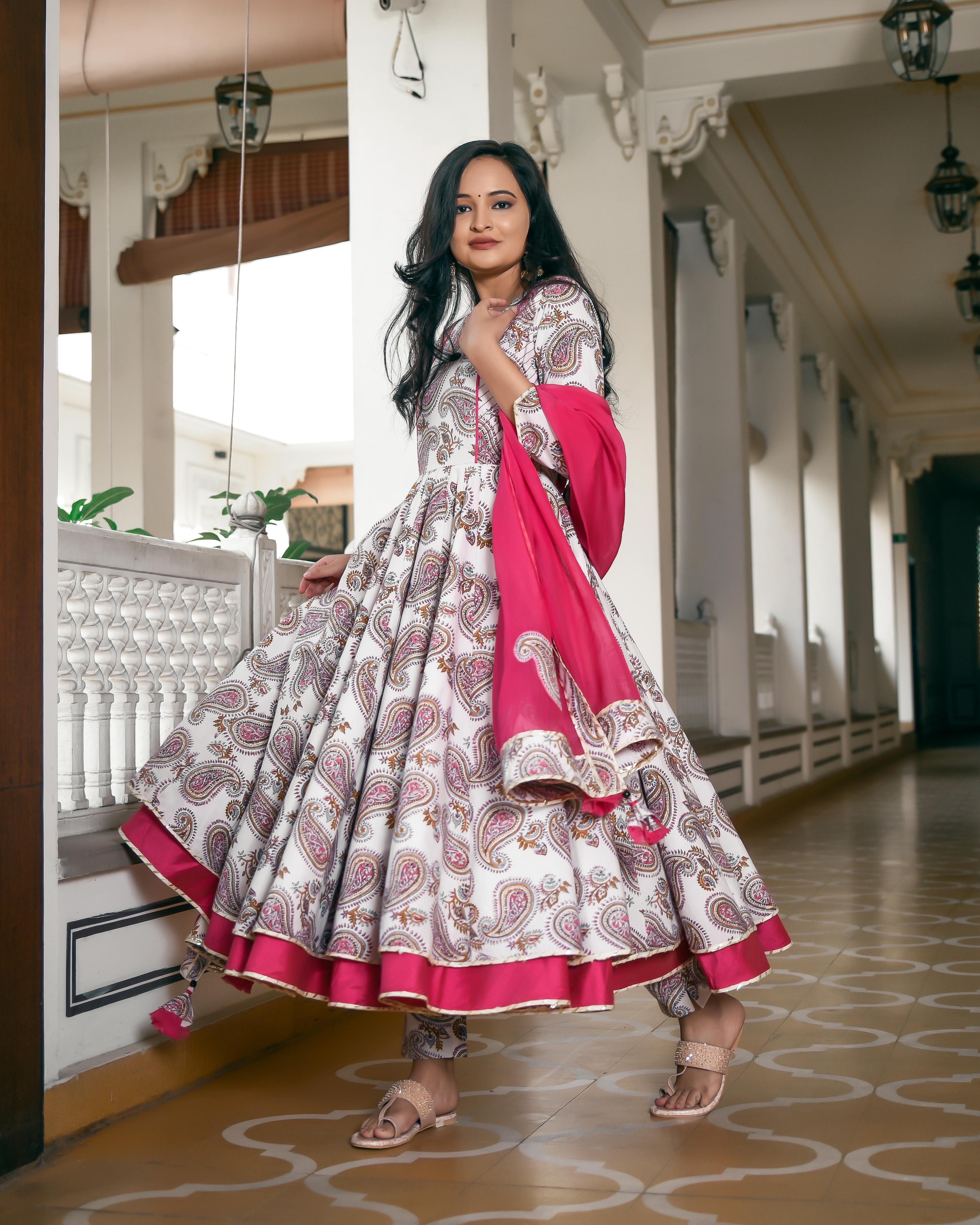 Women's Layered heavy pearl Anarkali suit set - Indian Virasat