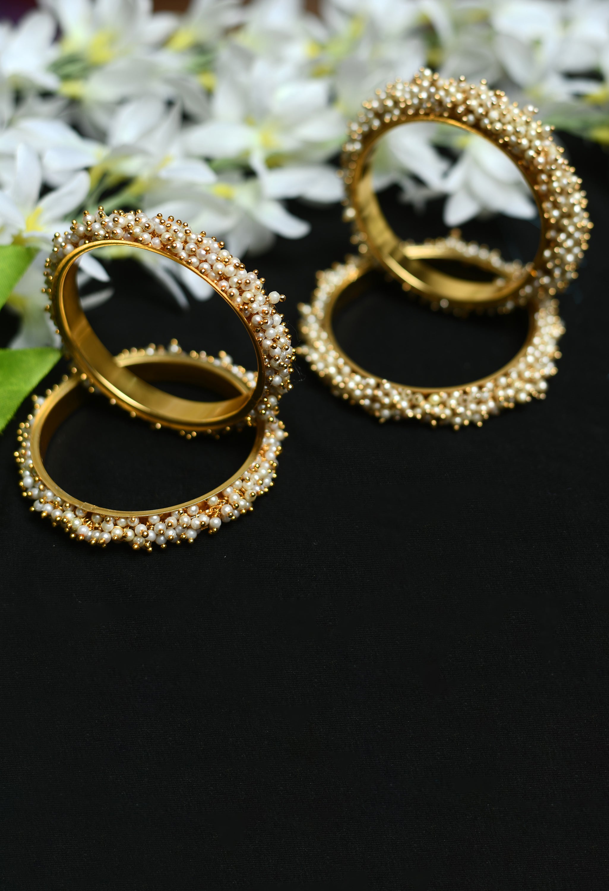 Women's Gold-Plated Beads Work Bangles With Rings - Kamal Johar
