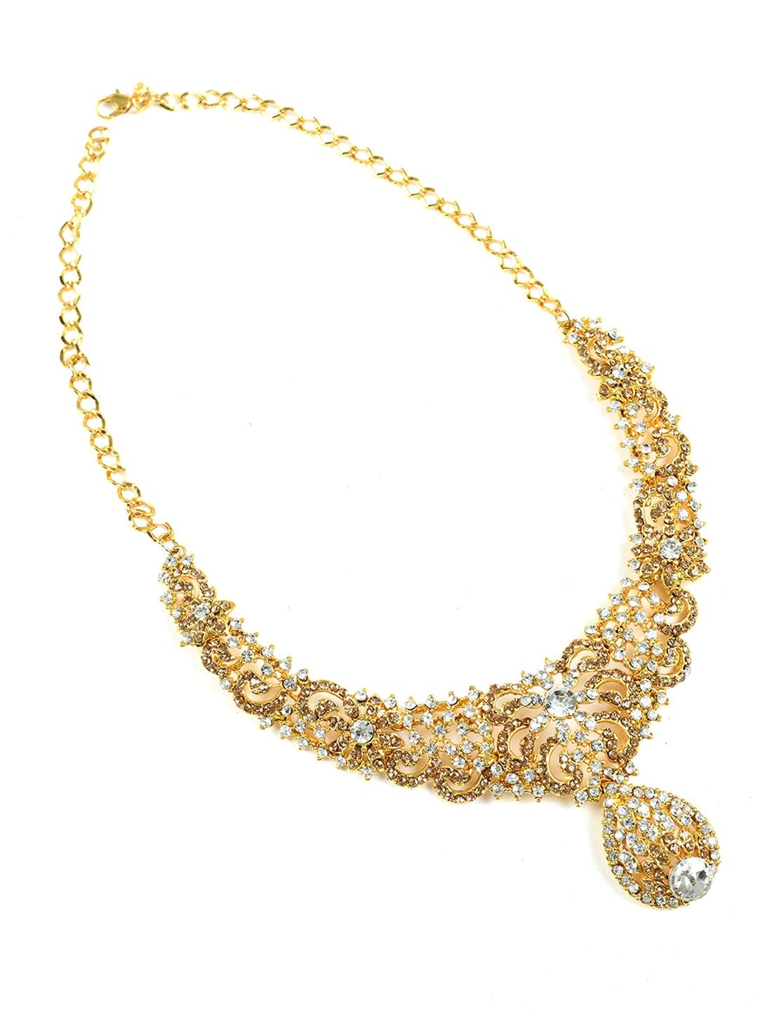 Women's gold and white stone studded nacklace  -Tehzeeb