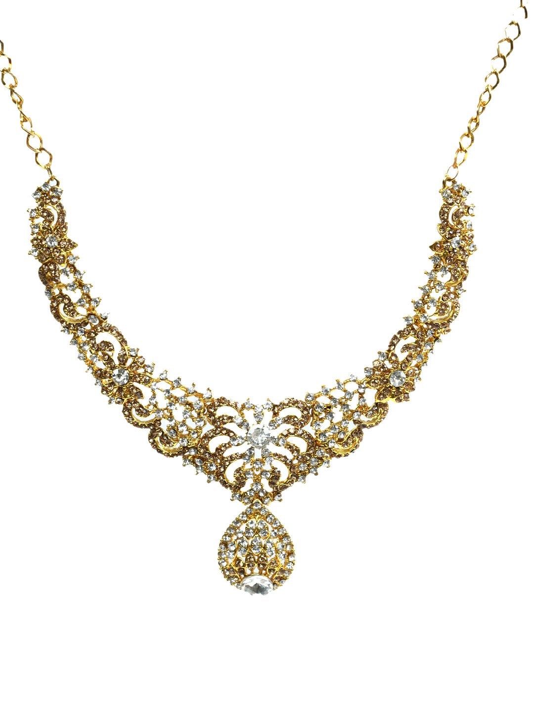 Women's gold and white stone studded nacklace  -Tehzeeb