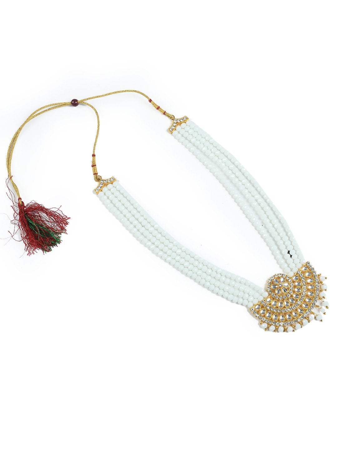 Women's white crystal beads with kundan nacklace  -Tehzeeb