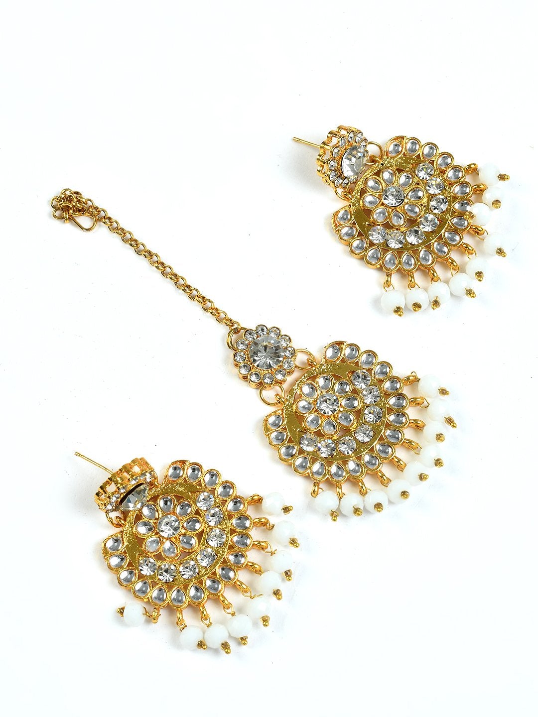 Women's white crystal beads with kundan nacklace  -Tehzeeb