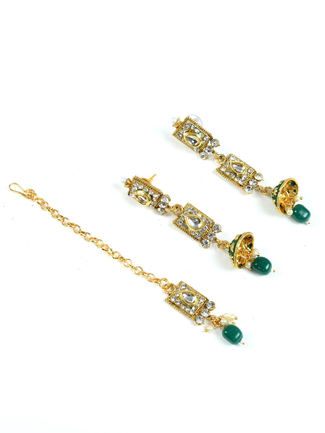Women's green and gold colour brass material with stone and beads nacklace -Tehzeeb