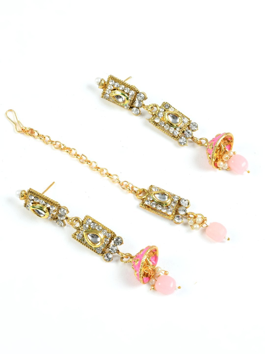 Women's pink and gold colour brass material with stone and beads nacklace -Tehzeeb