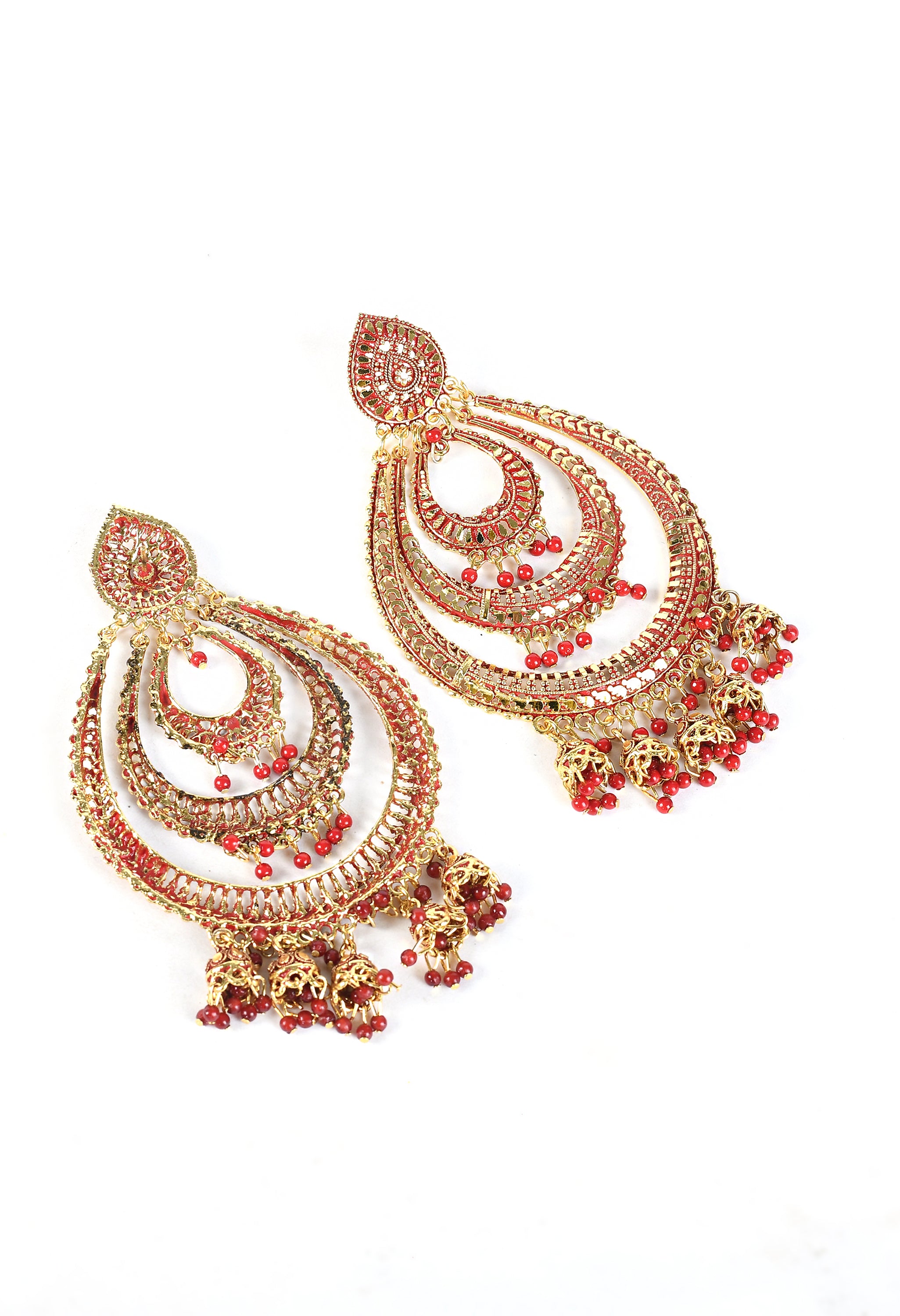 Women's Red Colour Earrings With Pearl - Tehzeeb