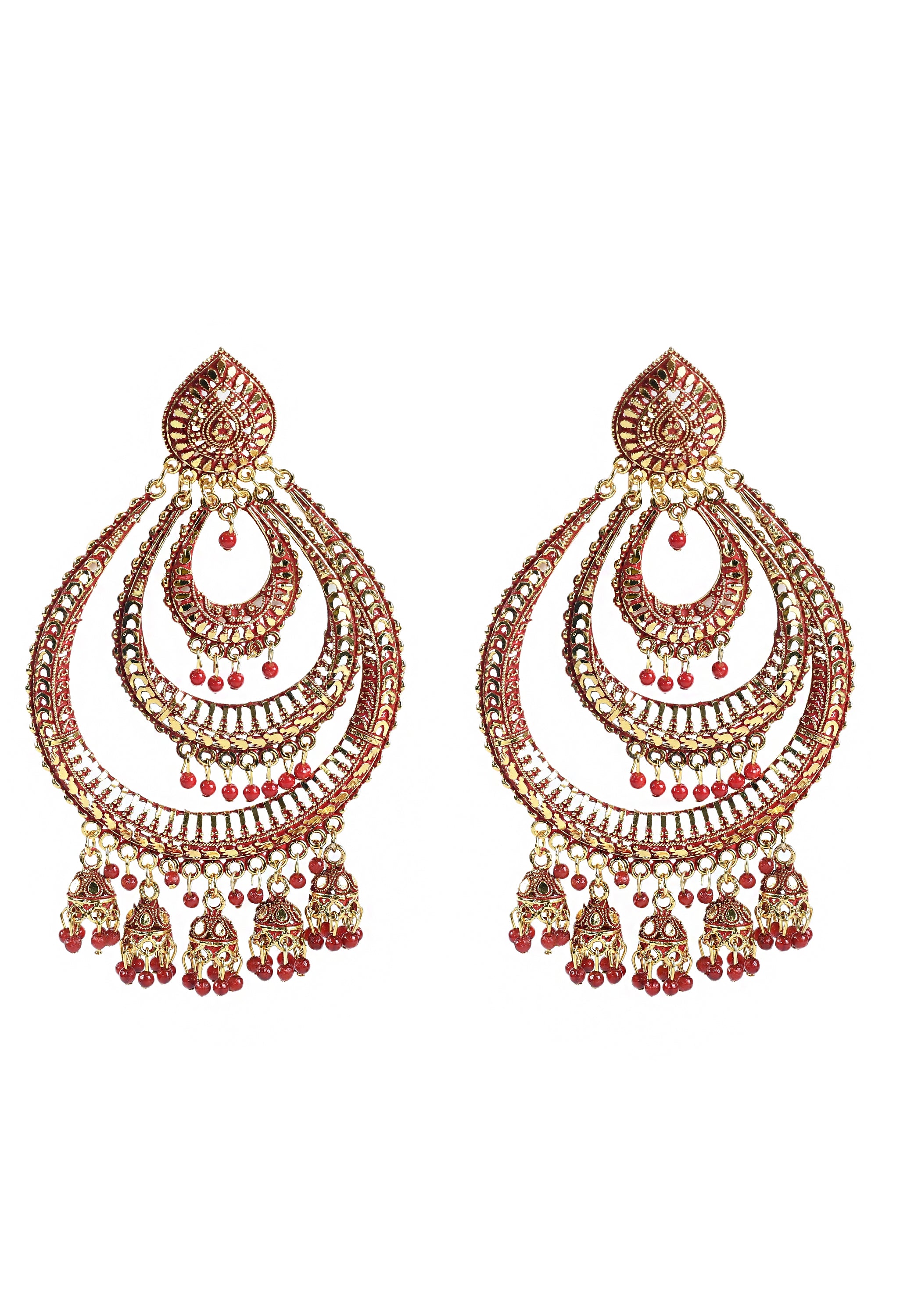 Women's Red Colour Earrings With Pearl - Tehzeeb
