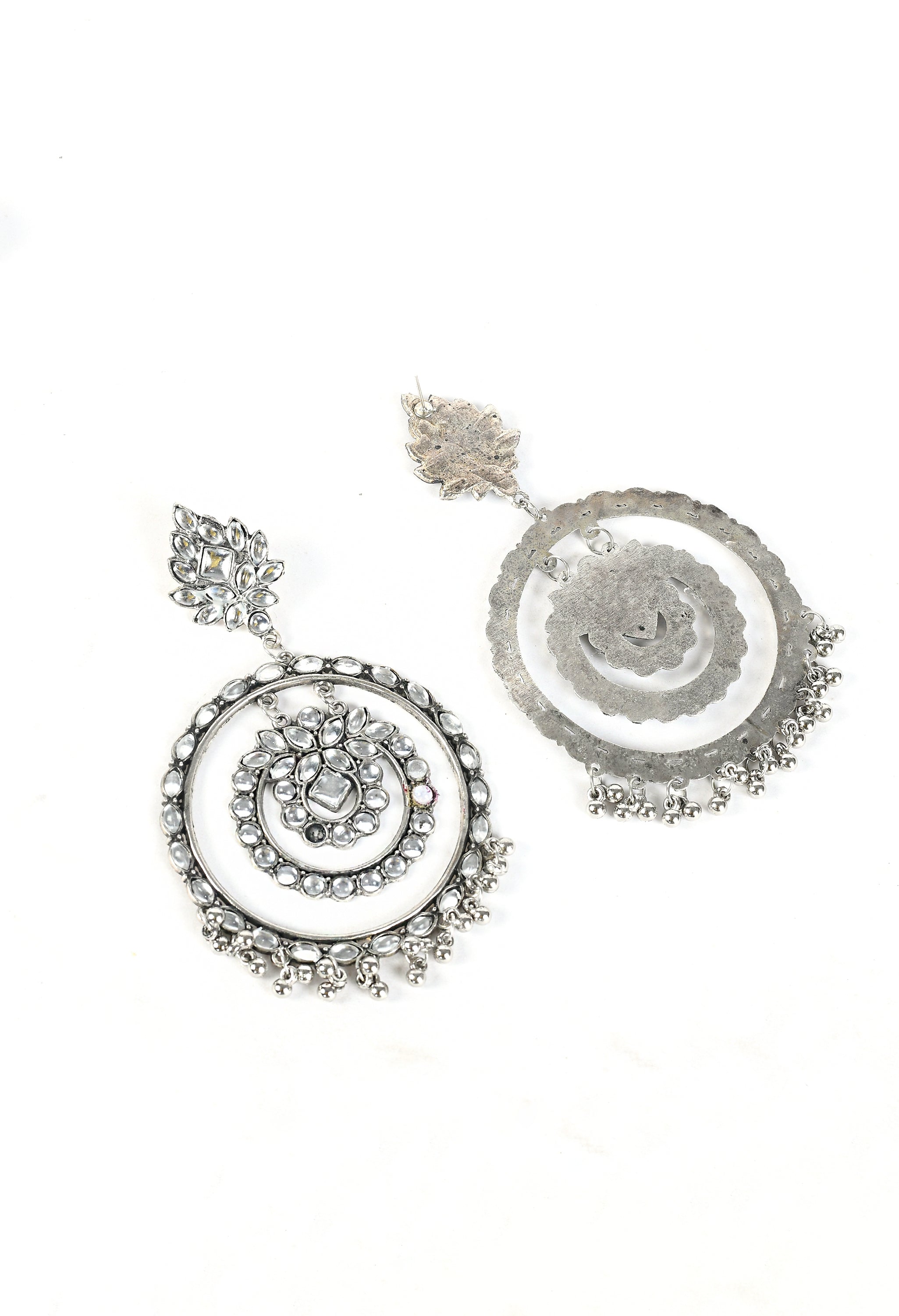 Women's Silver Colour Earrings With Kundan And Three Circle Design - Tehzeeb
