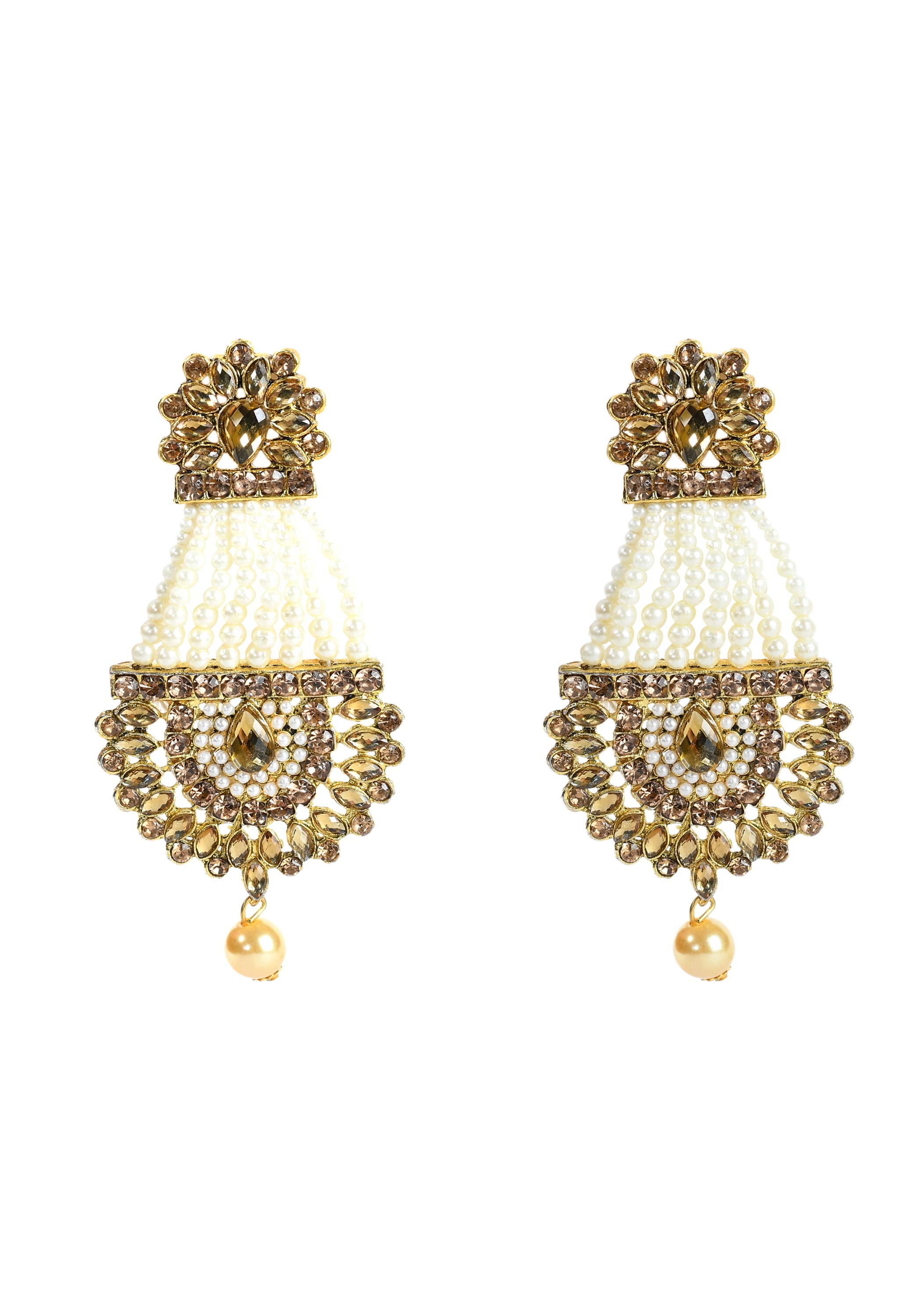 Women's Golden And White Pearl And Kundan Earrings - Tehzeeb