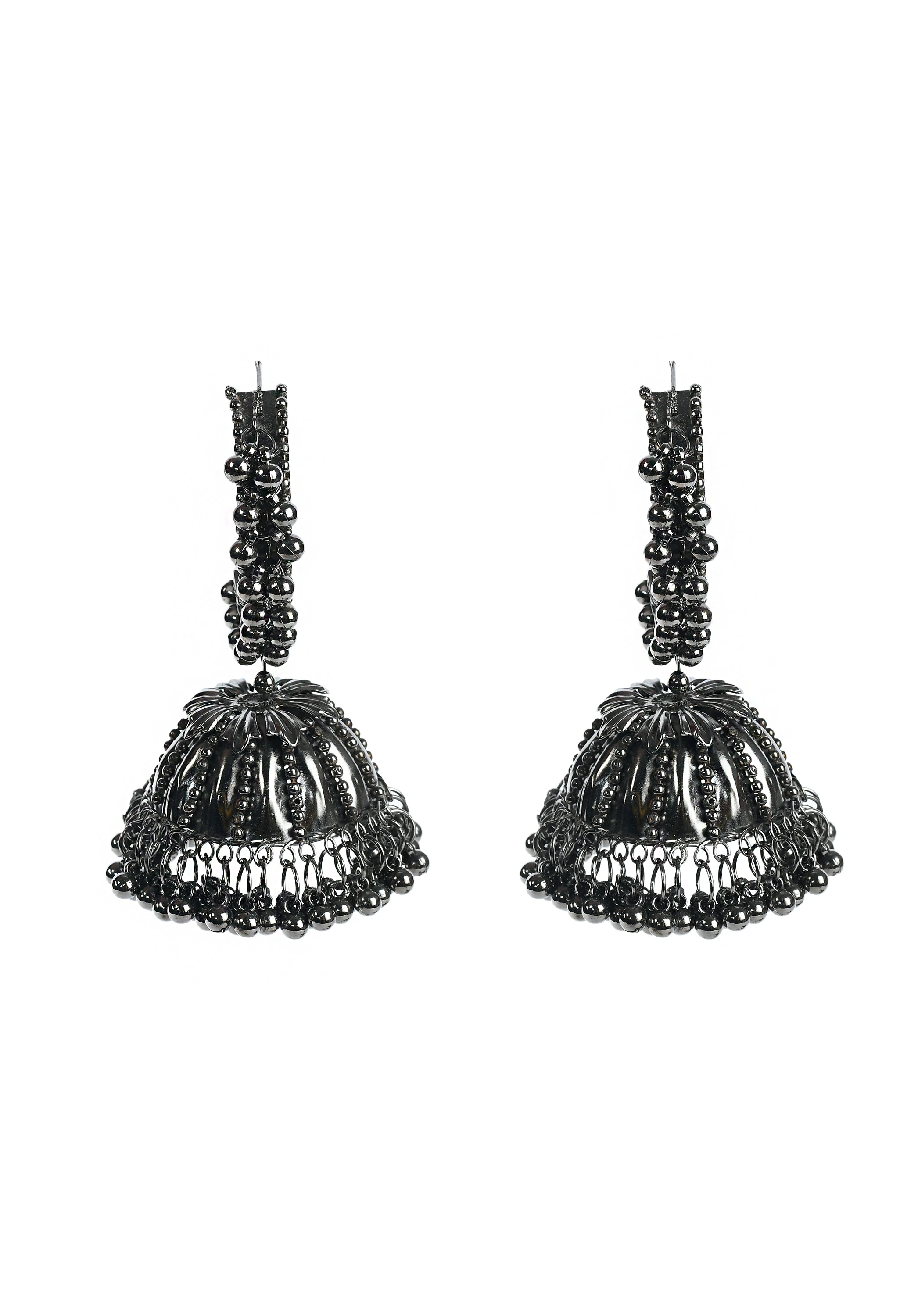 Women's Black Colour Oxidised Earrings With Jhumki Style - Tehzeeb