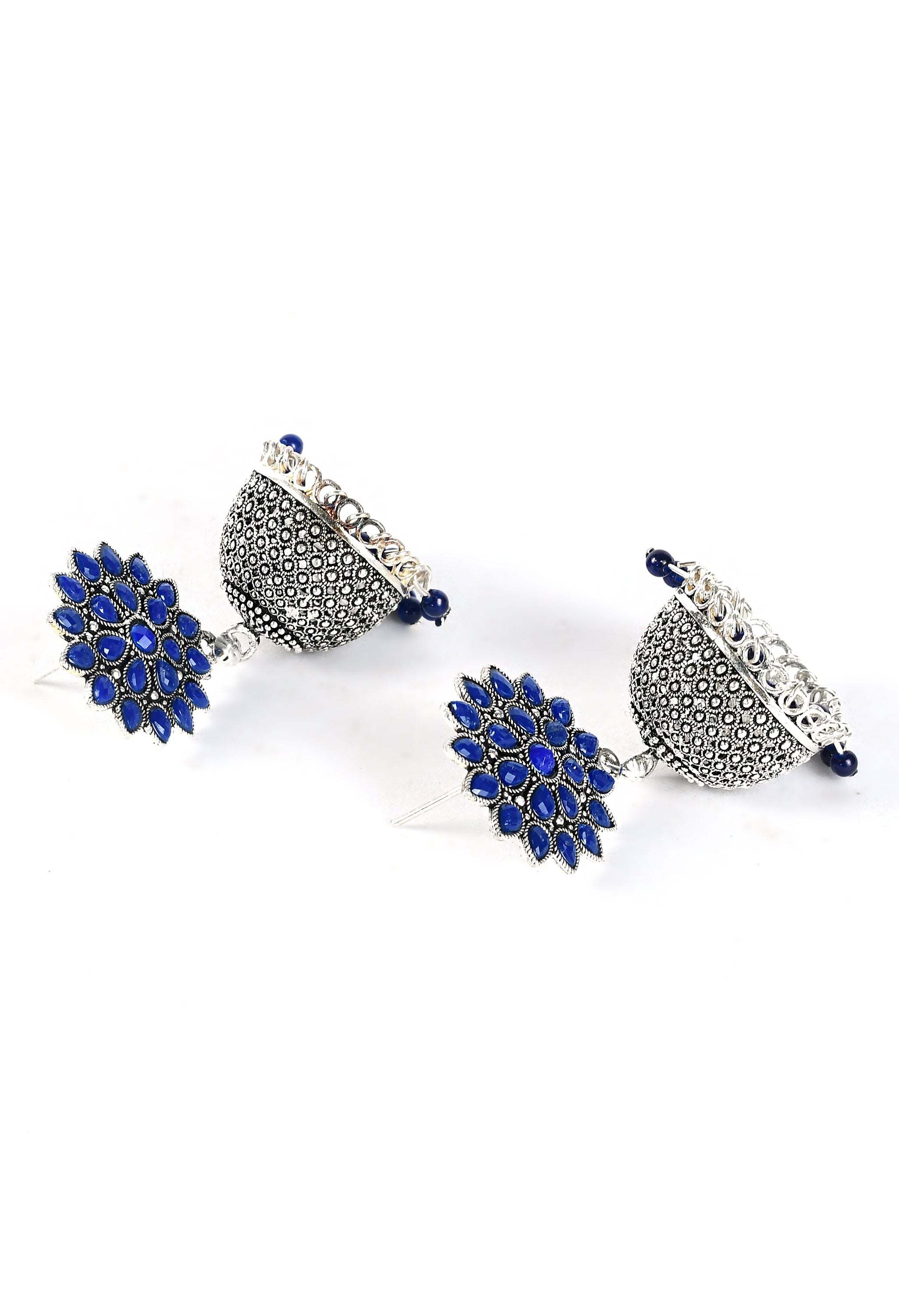 Women's Silver Colour Earrings With Blue Pearl - Tehzeeb